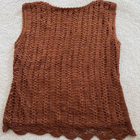 Unique brown hand knitted crochet vest - Picture 2 of 2